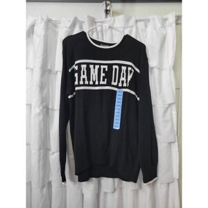 Vince Camuto Game Day Sweater Womens Large Black White Varsity Knit SV7755 637